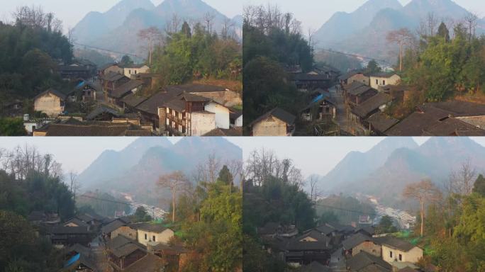 航拍清晨的湘西茶峒古镇（边城）风景