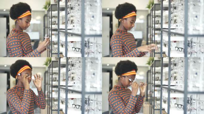 4K黑人非洲少女在眼镜店试戴眼镜