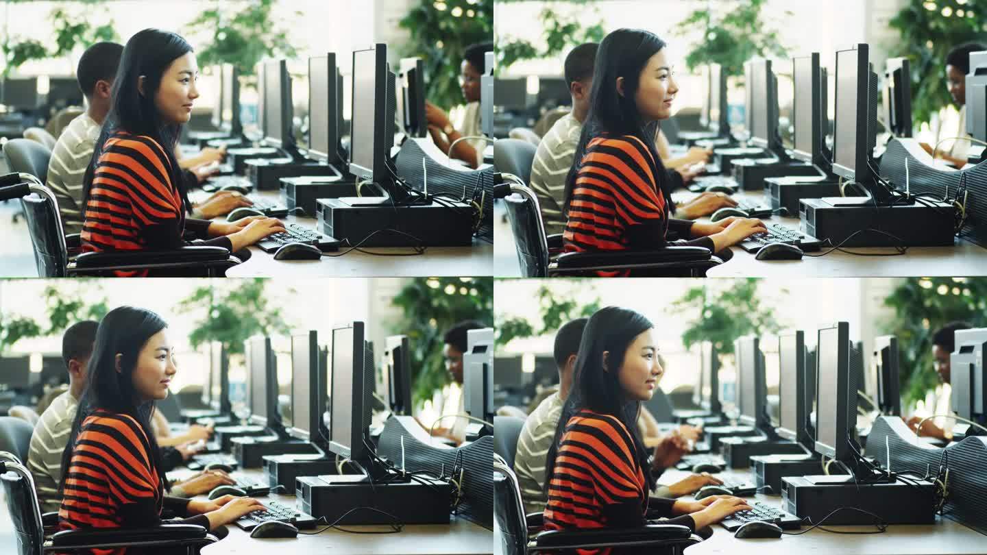 大学生在计算机实验室学习