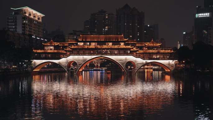 4k成都府南河九眼桥安顺廊夜景