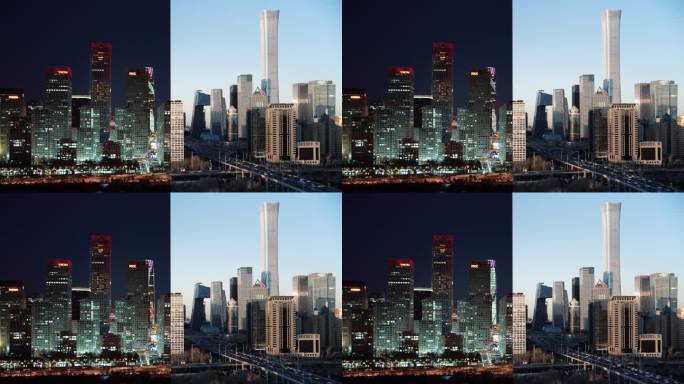 北京天际线和市中心日夜鸟瞰图