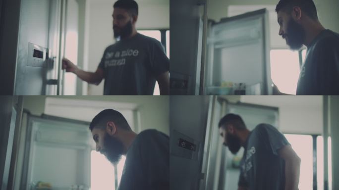 单身男子独自在家冰柜烤箱男人