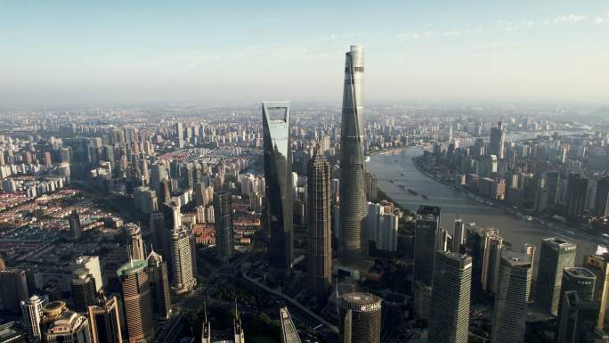 上海天际线鸟瞰图上海城市CBD地标建筑外
