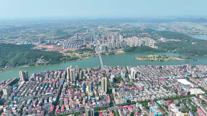 4K鸟瞰衡东县城洣水河环绕
