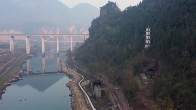 航拍湘西茶峒古镇（边城）风景