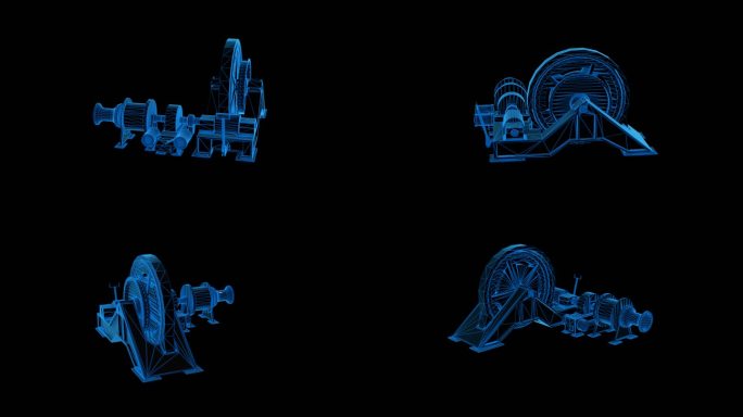 蓝色科技线条齿轮卷扬机透明通道素材