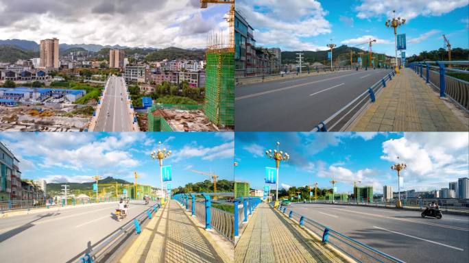 城市发展 延时 桥上行人 航拍桥延时 桥