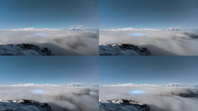 四川牛背山云海雪山星空4k延时