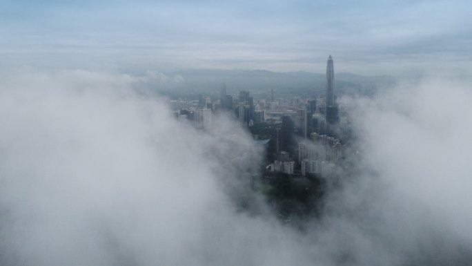 T/L平流雾下的深圳福田区天际线。