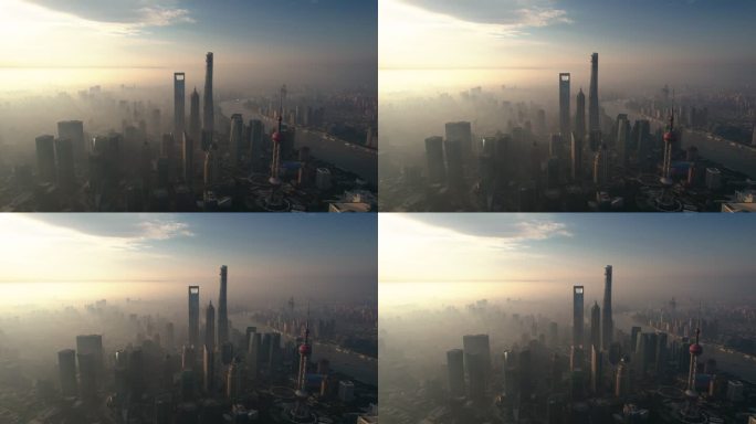 上海天际线鸟瞰图浦东浦西航拍