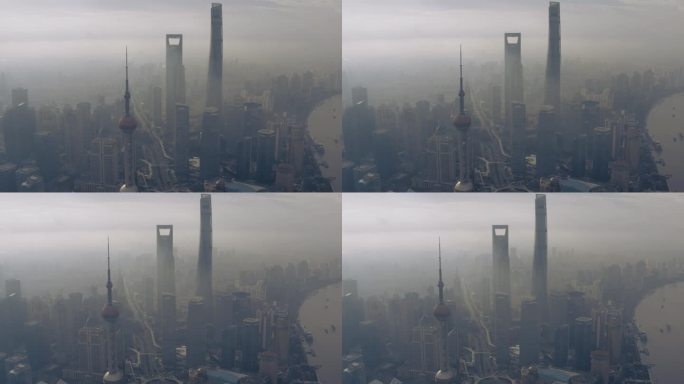 中国上海陆家嘴金融区鸟瞰图。