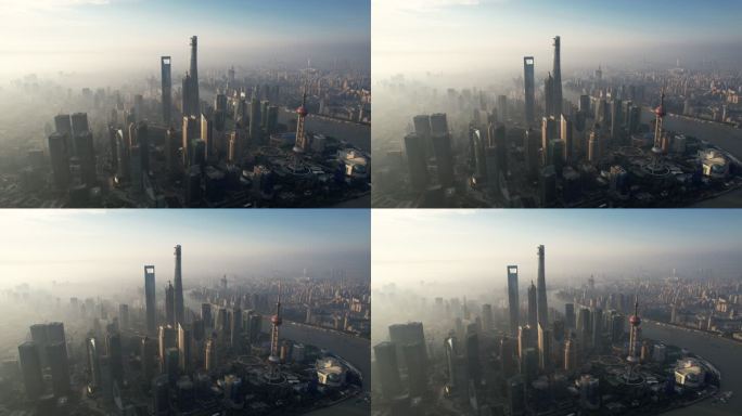 上海天际线鸟瞰图大景全景清晨平流雾繁华