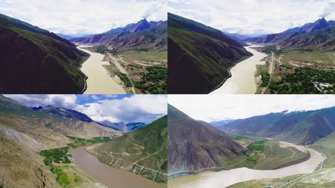 航拍高原西藏地区弯曲雅鲁藏布江