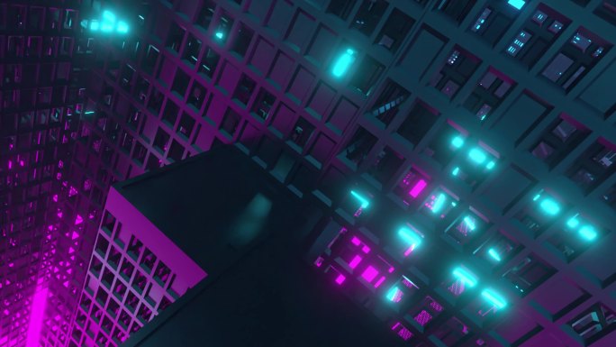 4K分辨率霓虹灯照明创建的彩色3D未来主义城市抽象背景