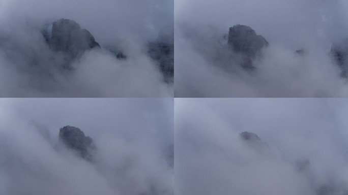 航拍山脉被云层笼罩