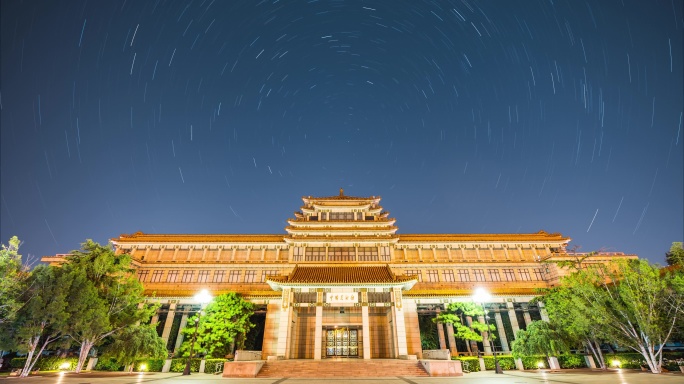 北京中国美术馆夜晚星轨夜景延时