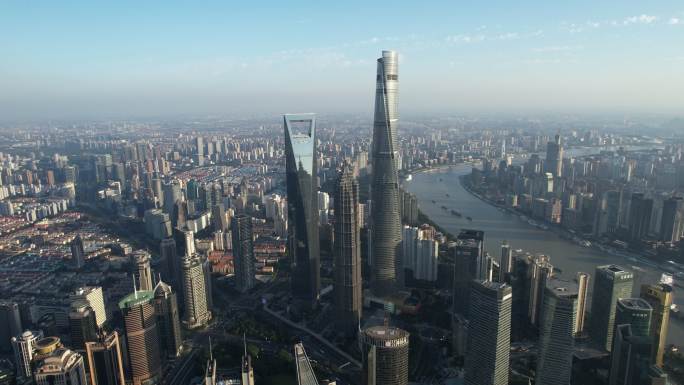 上海天际线鸟瞰图浦西发展航拍
