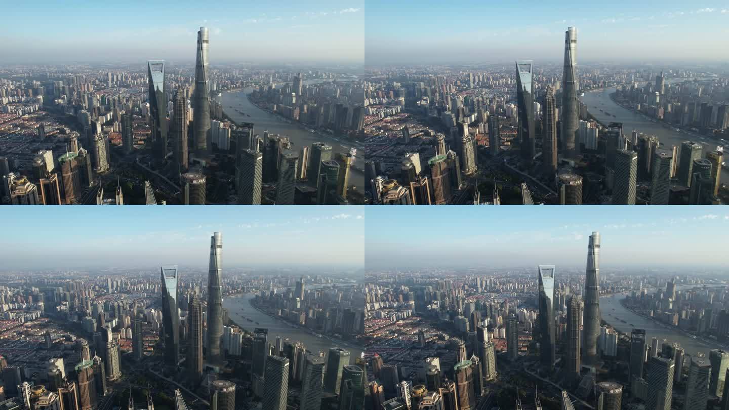 上海天际线鸟瞰图浦西发展航拍