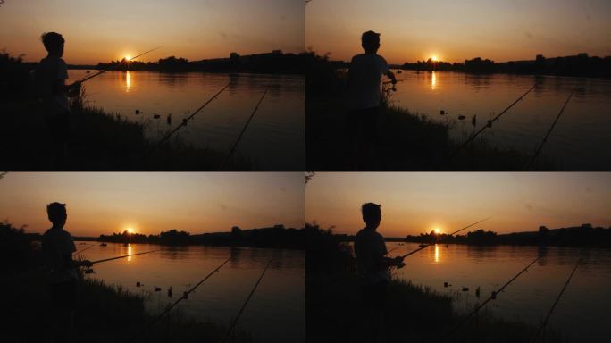青少年钓鱼时投饵接触自然亲近自然享受时光