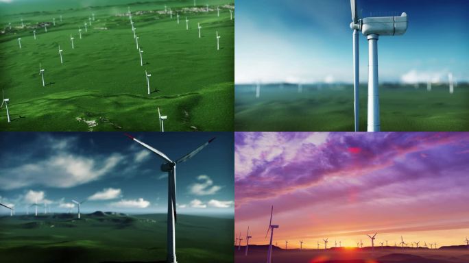 草原陆上风力发电机风电新能源4K