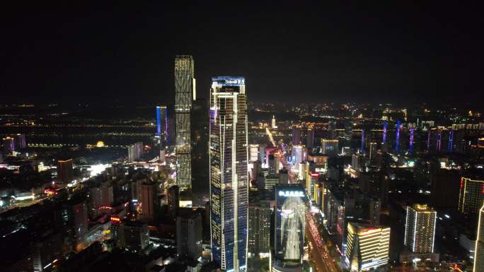 湖南长沙国金中心世贸大厦夜景航拍 (2)