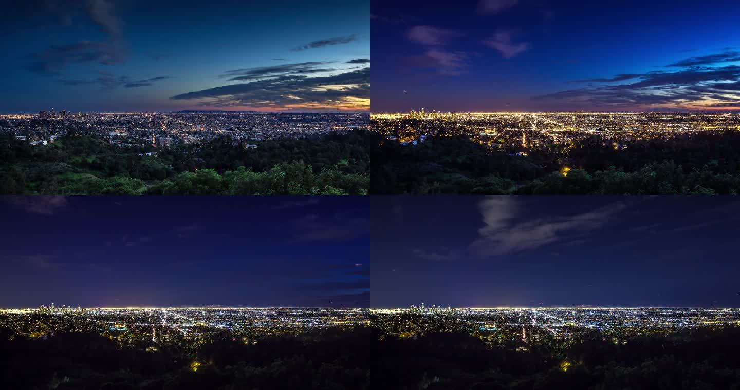 洛杉矶市，从格里菲斯公园到黄昏到夜晚