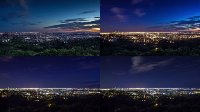 洛杉矶市，从格里菲斯公园到黄昏到夜晚
