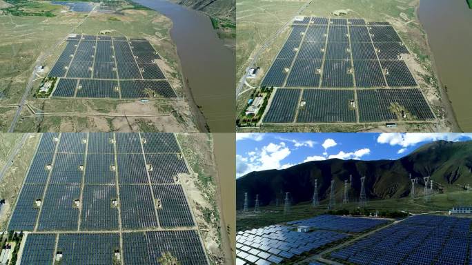 航拍西藏青藏高原地区光伏发电站太阳能5
