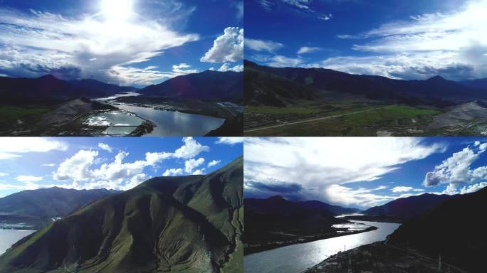 航拍高原西藏地区弯曲雅鲁藏布江5