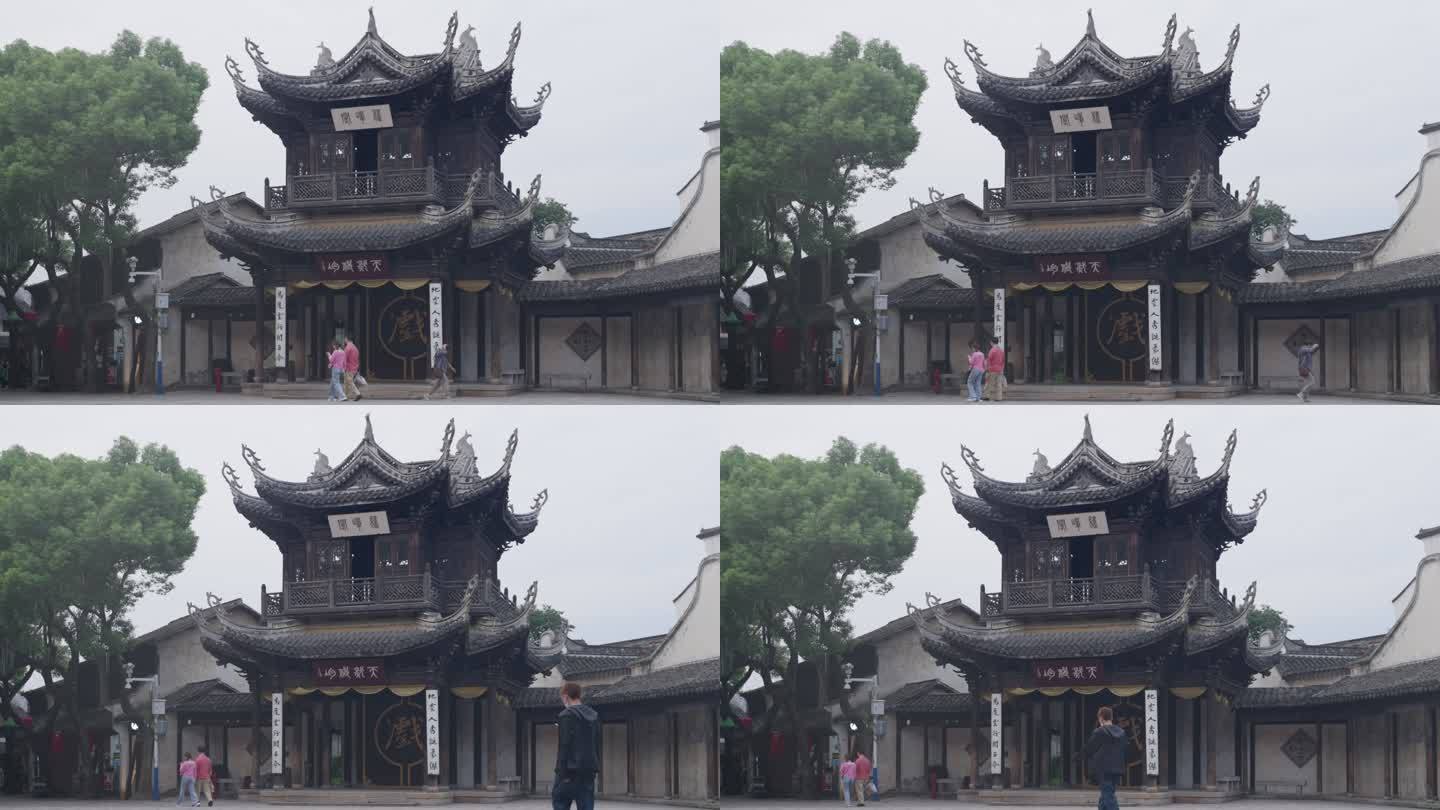 4k实时拍摄江苏无锡惠山古镇风景，戏台。