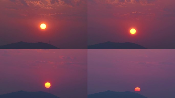 山顶日落延时傍晚夕阳黄昏群山日落夜幕降临