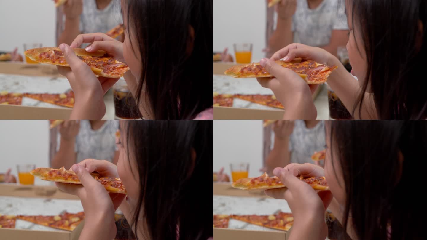 MS吃披萨片的年轻女孩