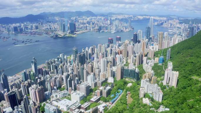 香港城市鸟瞰画面悠闲宜居依山傍水