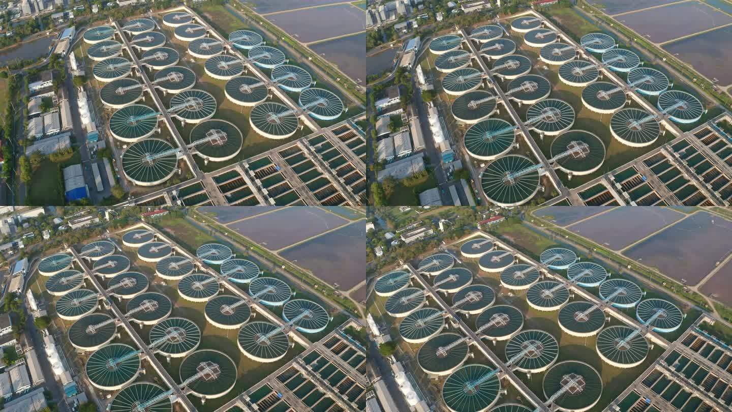 用于净化水或环境保护的鸟瞰水处理厂。