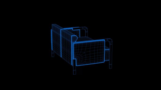 4k蓝色全息科技线框家具沙发素材带通道
