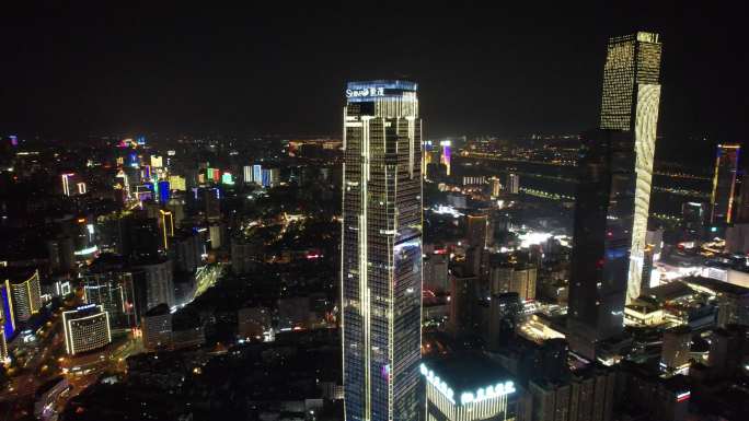 湖南长沙国金中心世贸大厦夜景航拍 (1)