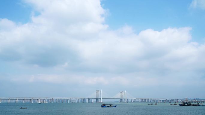 泉州湾跨海大桥延时摄影海上大桥大海桥梁