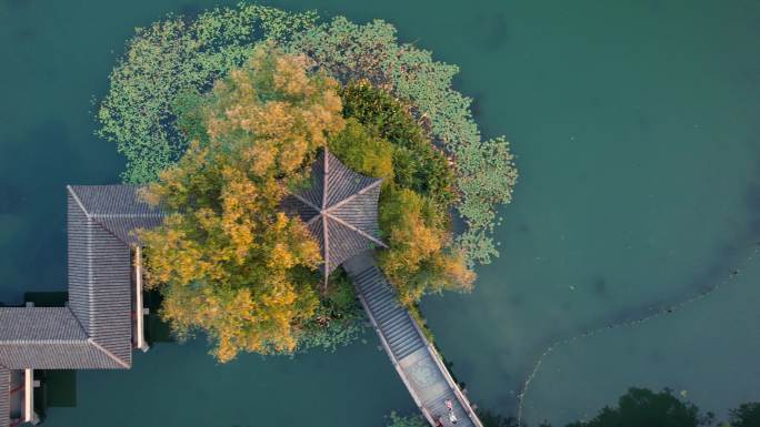 航拍杭州西湖景区浴鹄湾 霁虹桥