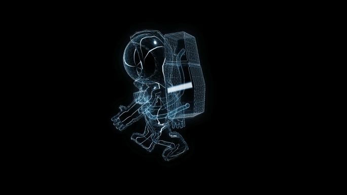 透视全息Q版宇航员漫步走路透明通道素材