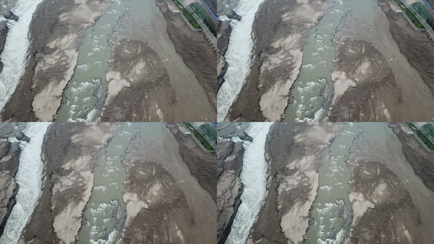无人机俯瞰壶口瀑布，中国陕西