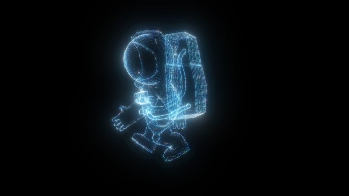 发光全息Q版宇航员漫步走路透明通道素材