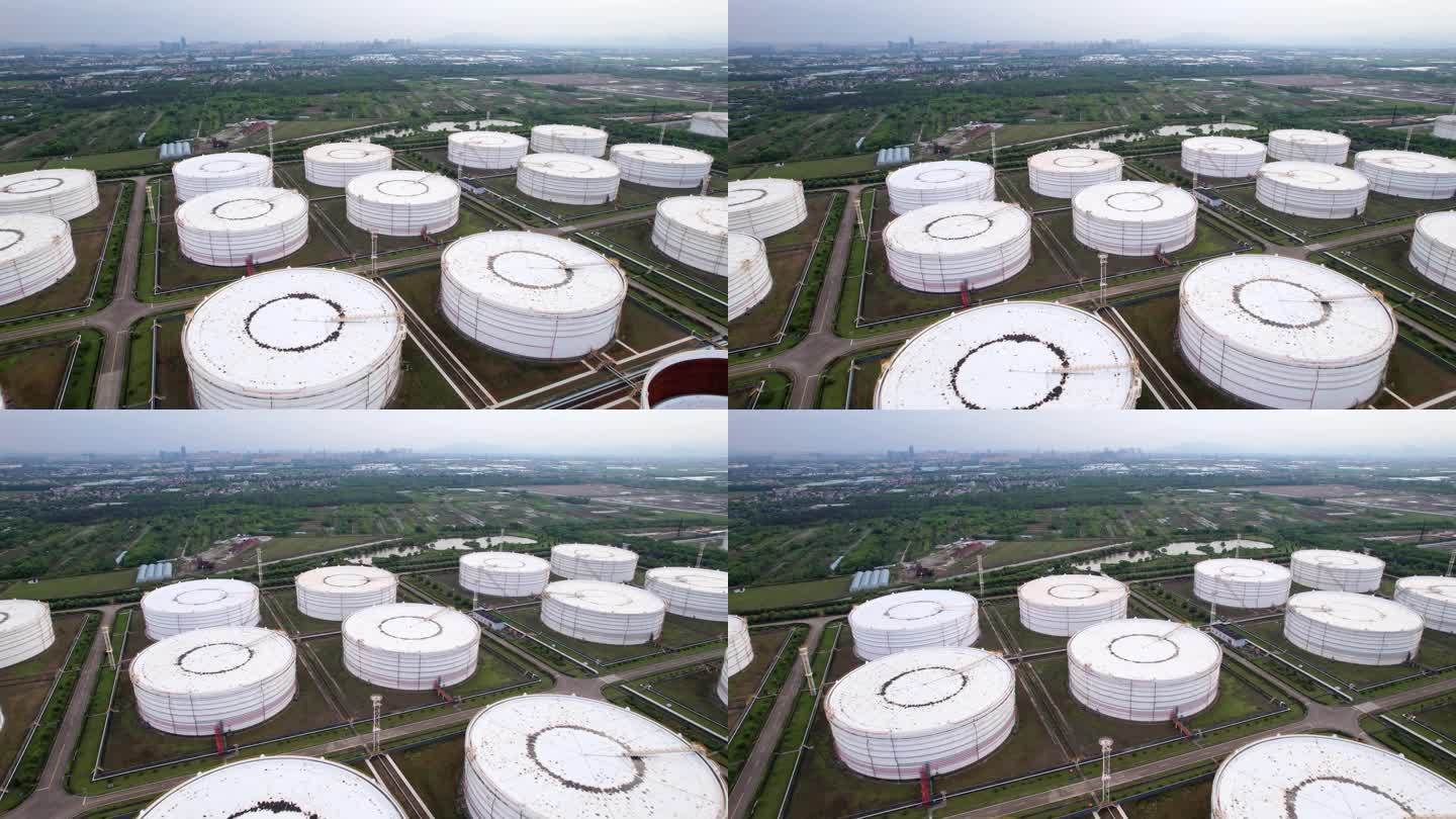 航拍宁波储油基地巨型储油罐
