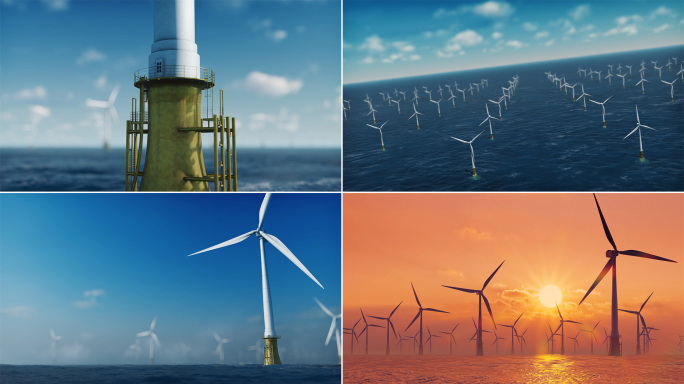 海上风力发电机风电新能源4K