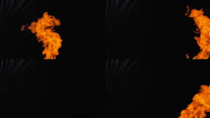 黑色背景上的火焰。色彩对比度高。从左到右，从下到上的垂直和对角火焰。慢动作。版本3。