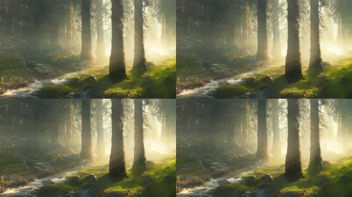 4k阳光树林 森林动画