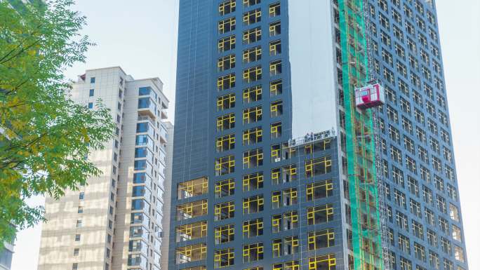 4K原创 高层建筑外墙粉刷施工延时
