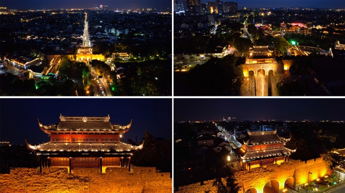 苏州阊门夜景航拍