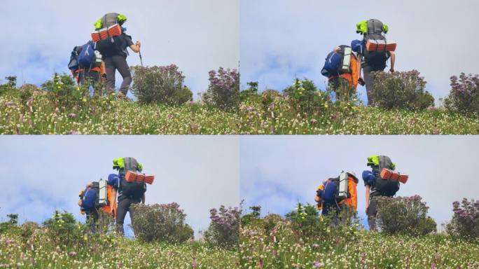 户外运动爱好者在雅克夏雪山徒步