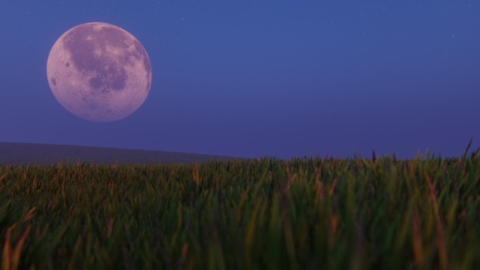 田地上空的月亮草地及月亮