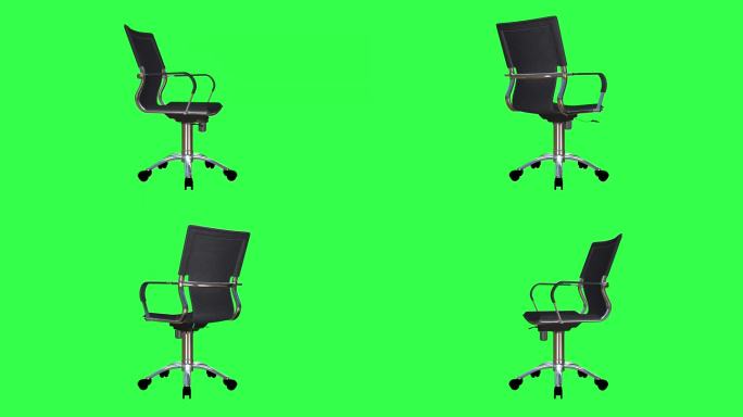 绿色屏幕上旋转的黑色真皮商务椅